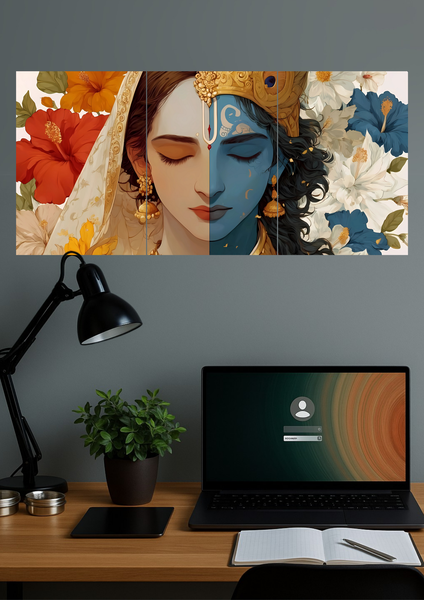 Radha Krishna Art Poster | Devotional Set | Set of 3 Split Design Poster