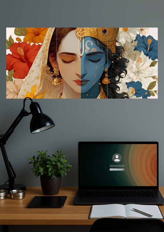 Radha Krishna Art Poster | Devotional Set | Set of 3 Split Design Poster