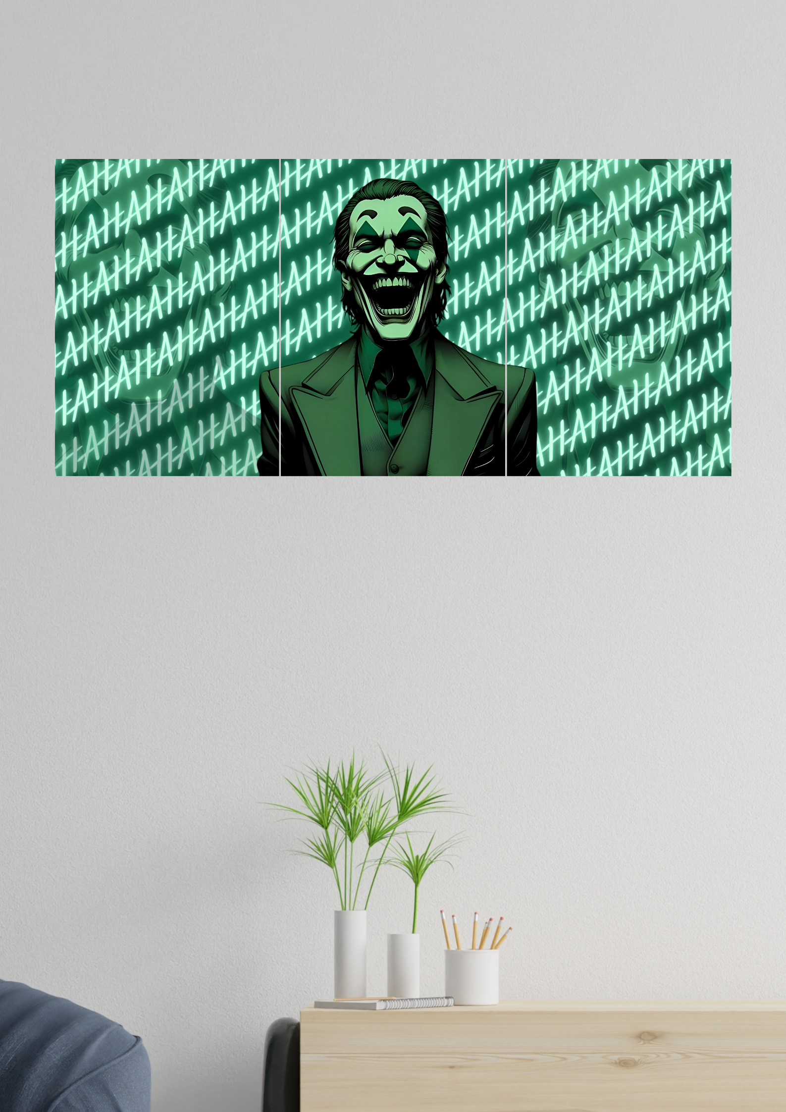 Joker Laughing Green Shade Poster | Split Design Poster | Pack Of 3 GenZCustom