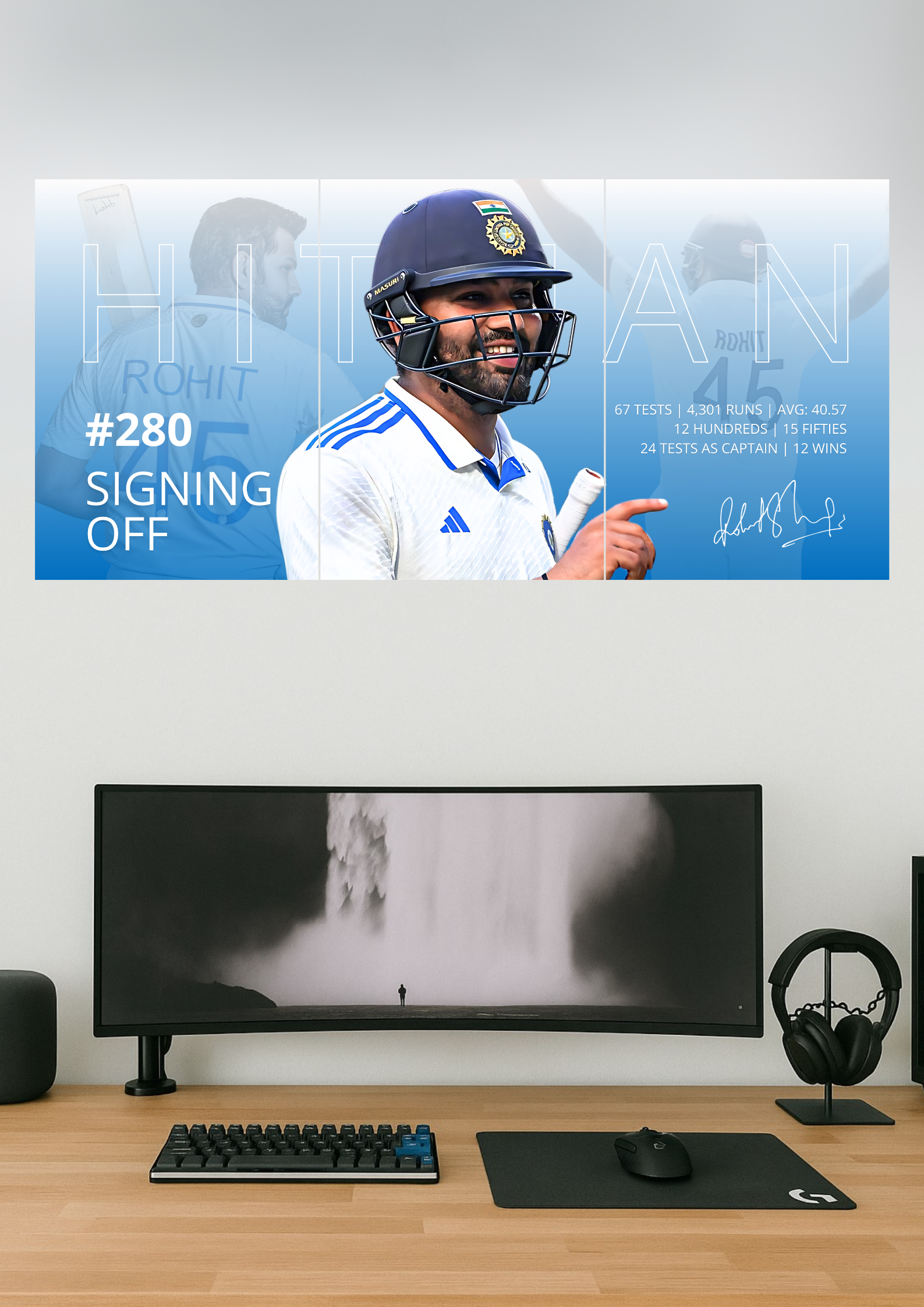 280 Signing Off x Hitman | Rohit Sharma Test Retirement | Split Design Poster