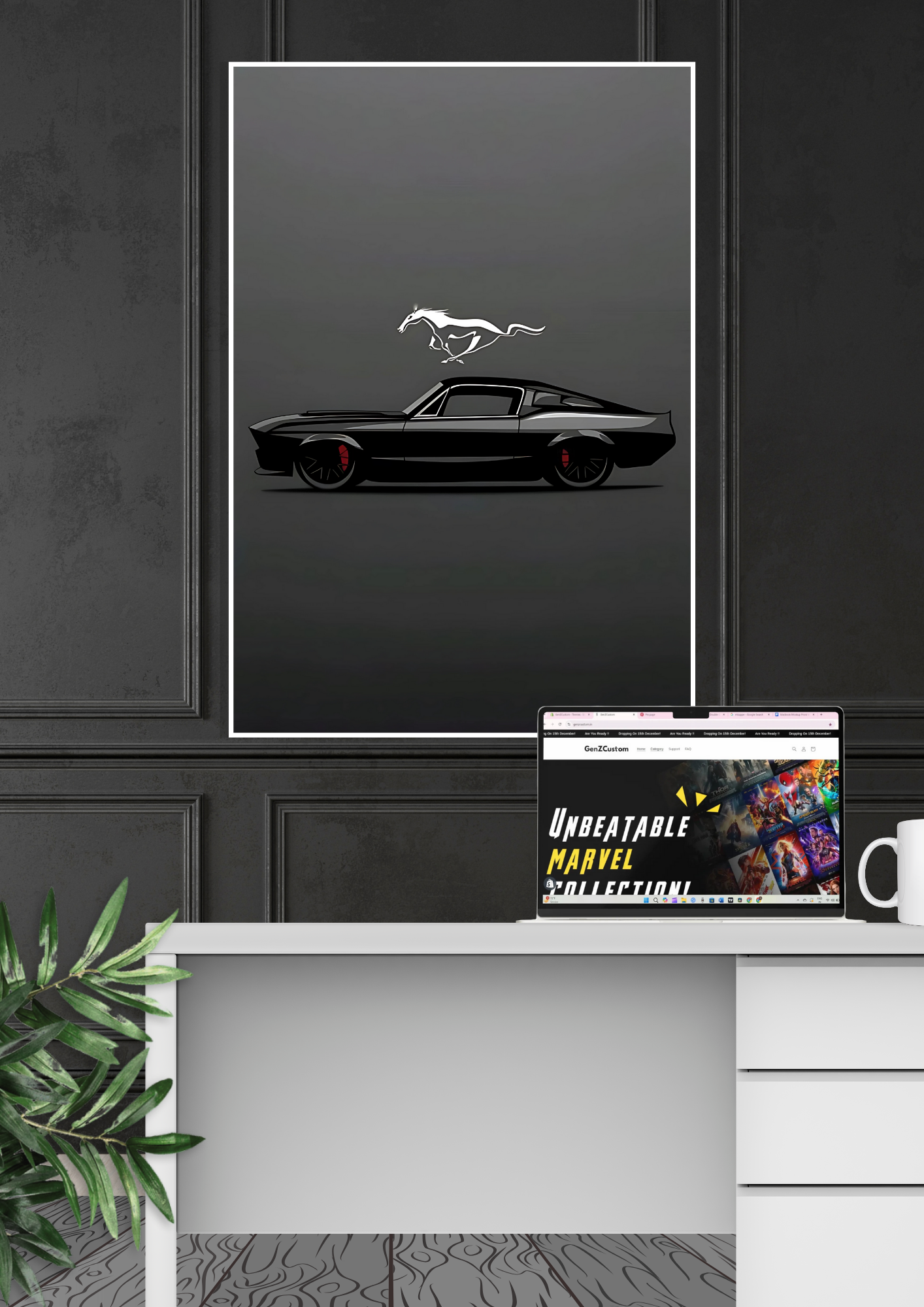 Classic Black Ford Mustang | Car Poster GenZCustom