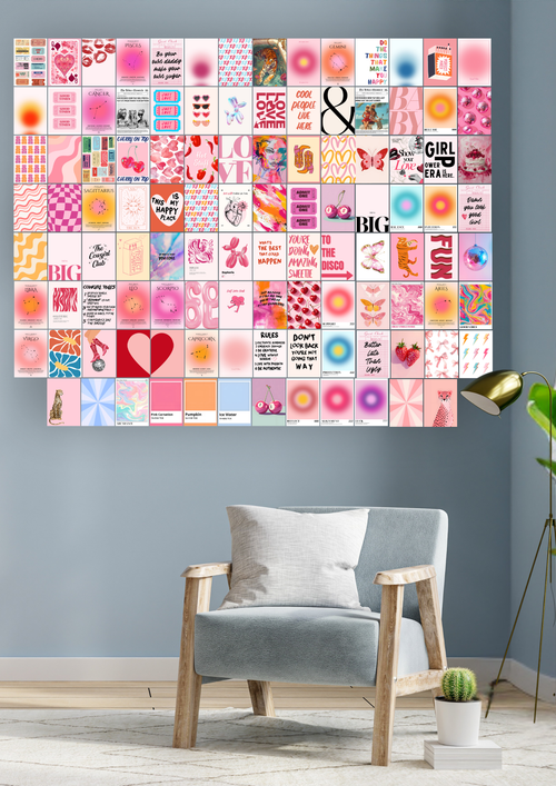 Aesthetic Wall Collage Kit | Set Of 110 Pieces Posters | Pink Theme