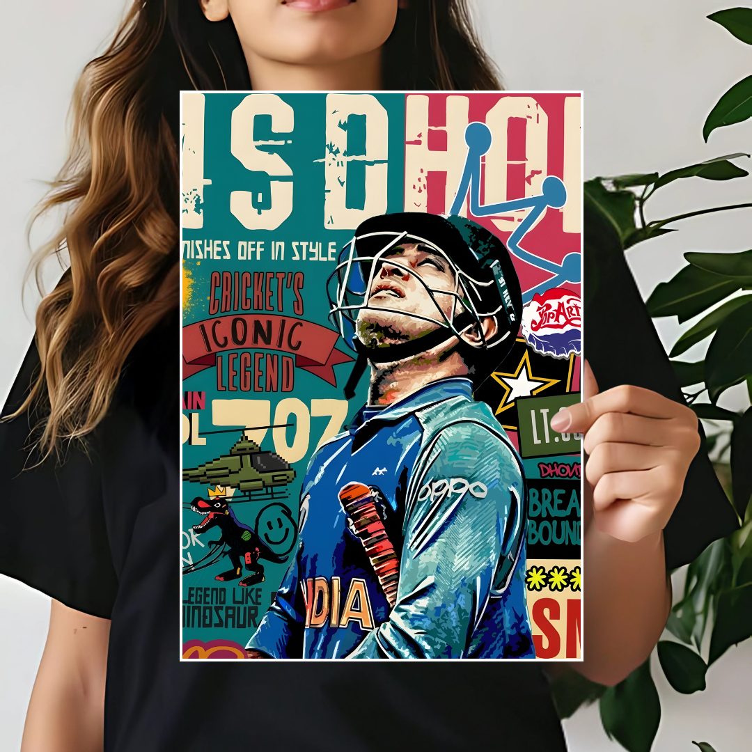 MS DHONI Graffiti Art Poster | Cricket Wall Poster