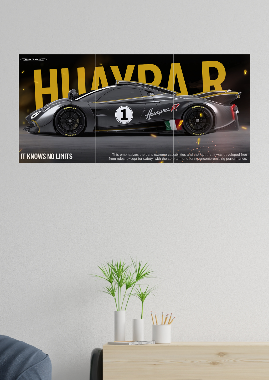 IT KNOWS NO LIMITS | Pagani Huayra R | Set of 3 Split Design Posters
