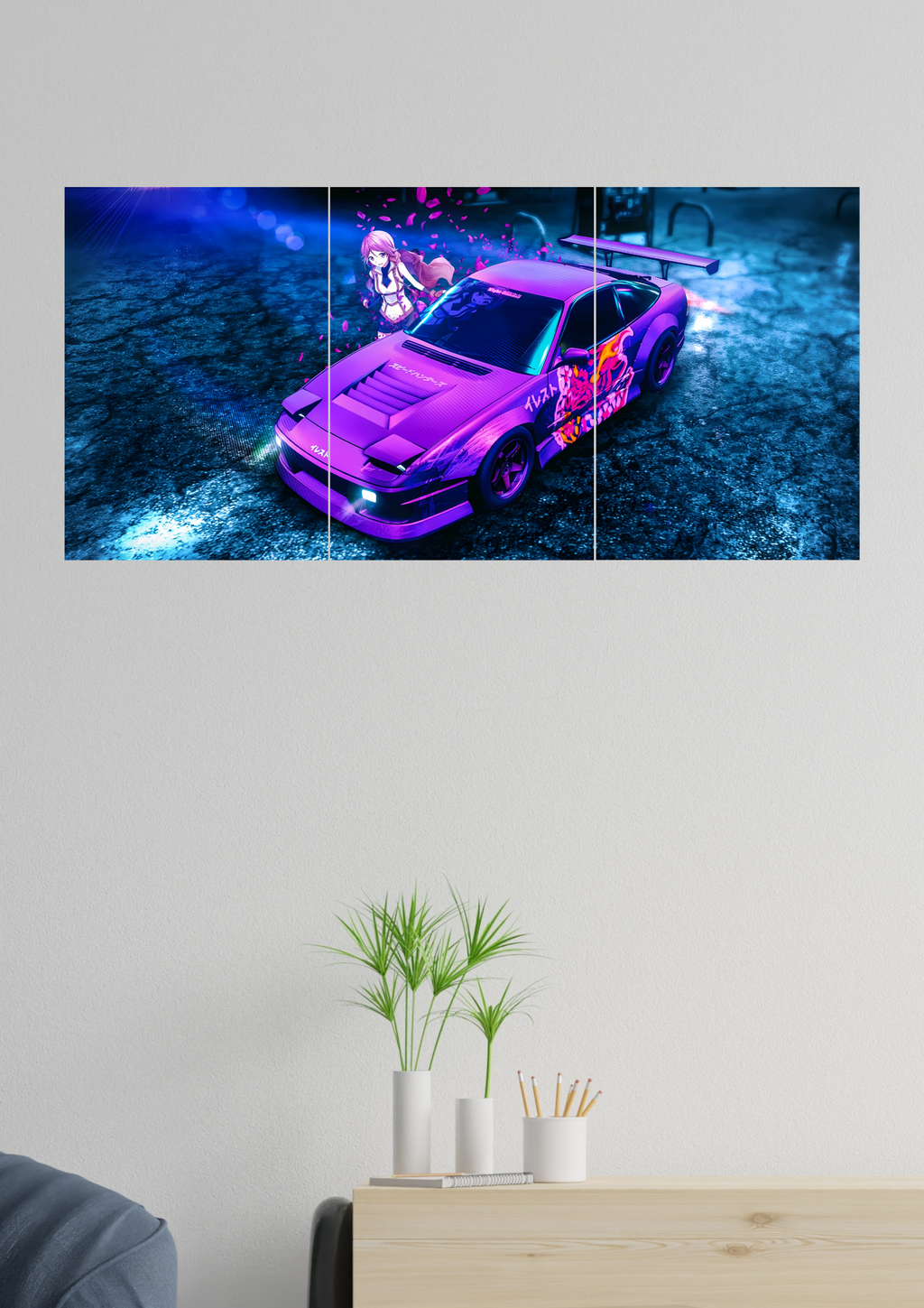Neon Punk x Anime Car Racing Poster | Split Design Poster