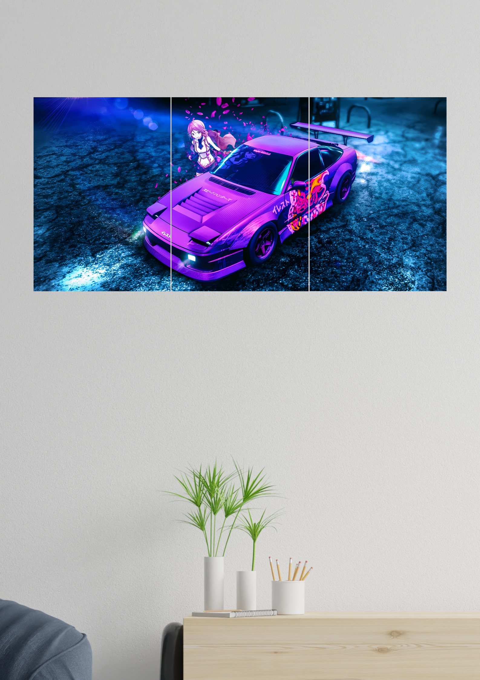 Neon Punk x Anime Car Racing Poster | Split Design Poster