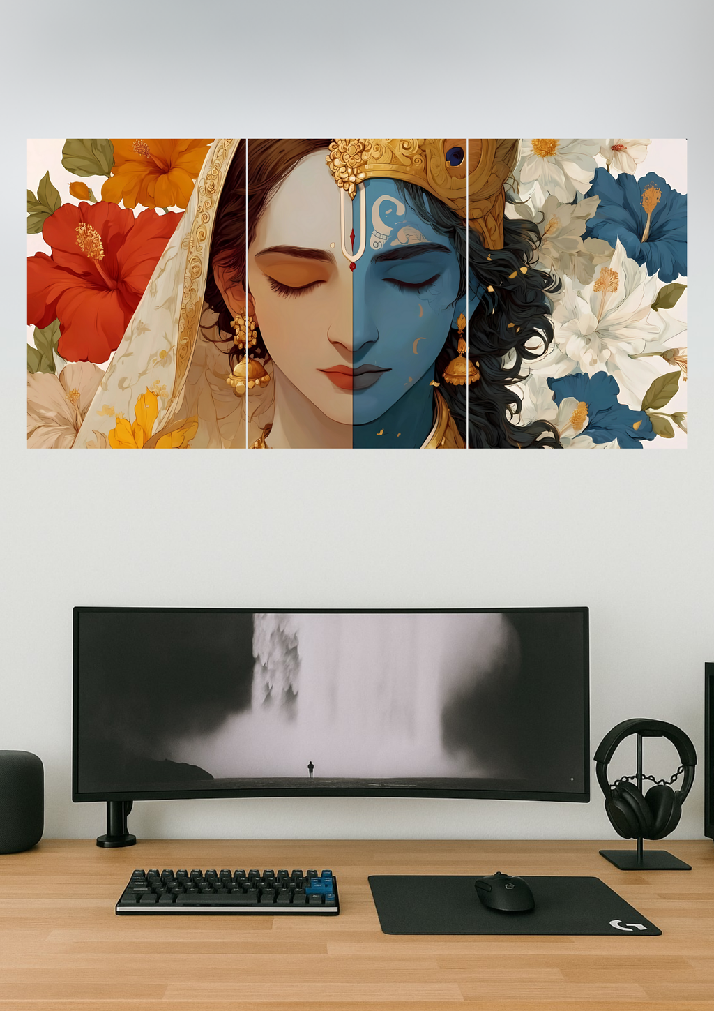 Radha Krishna Art Poster | Devotional Set | Set of 3 Split Design Poster