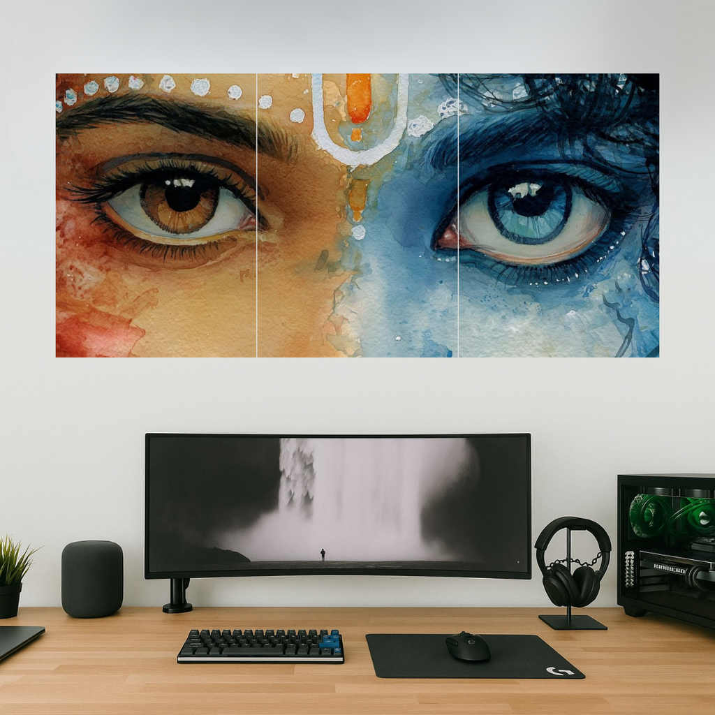 Radha Krishna Eyes Poster | Devotional Set | Set of 3 Split Design Poster
