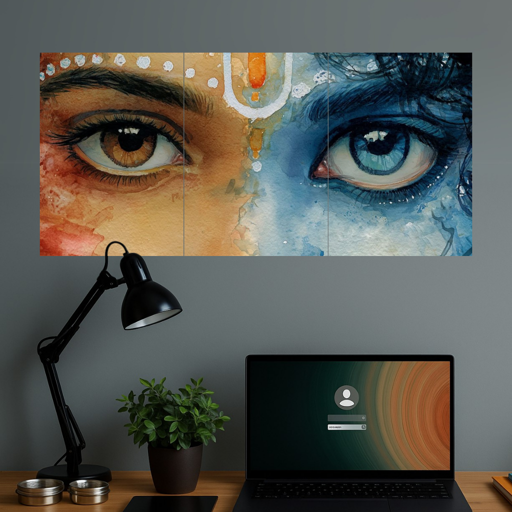 Radha Krishna Eyes Poster | Devotional Set | Set of 3 Split Design Poster