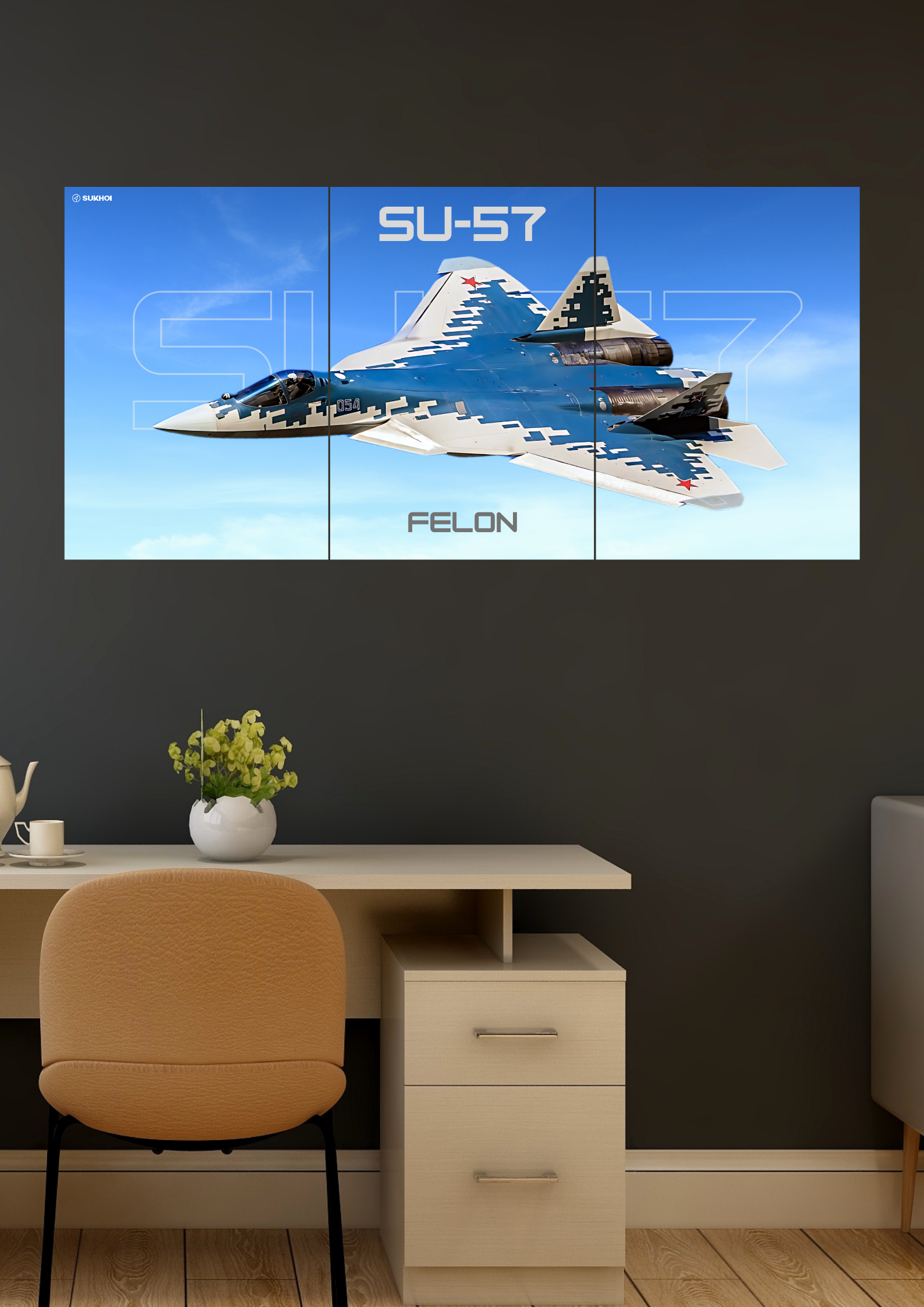 SUKHOI SU-57 FELON | FIGHTER JET | Set of 3 Split Design Poster